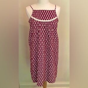 Old Navy Maroon Red Cream XXL Plus Girls Rustic Cottagecore Preppy Boho Dress